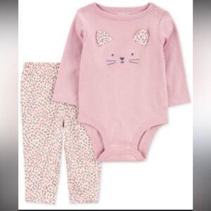 NWT Pink Cat Onesie and Floral Leggings Set